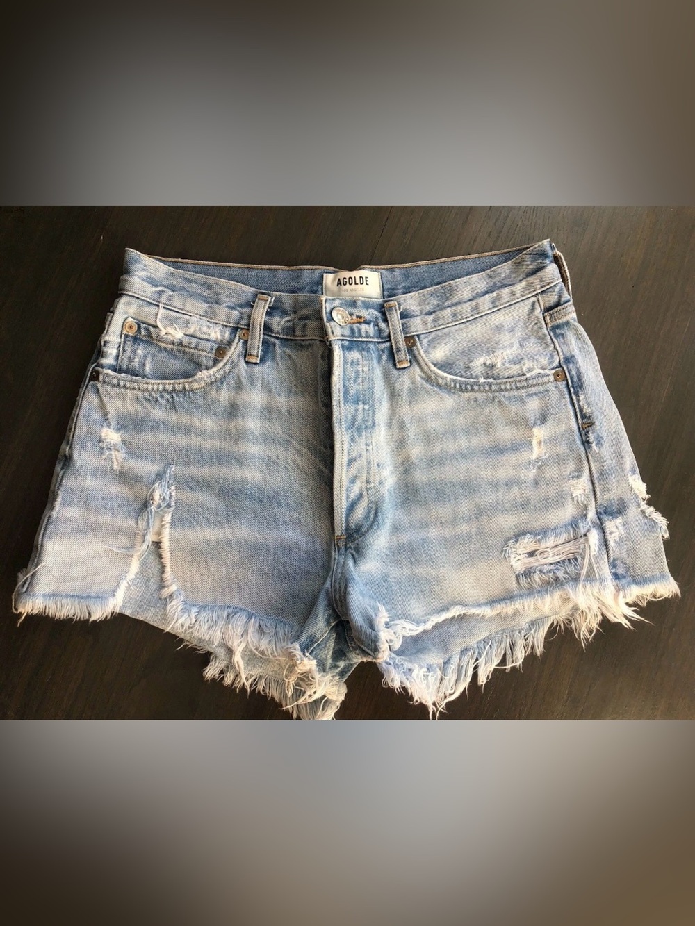 AGOLDE Parker Light Blue Distressed Denim Shorts